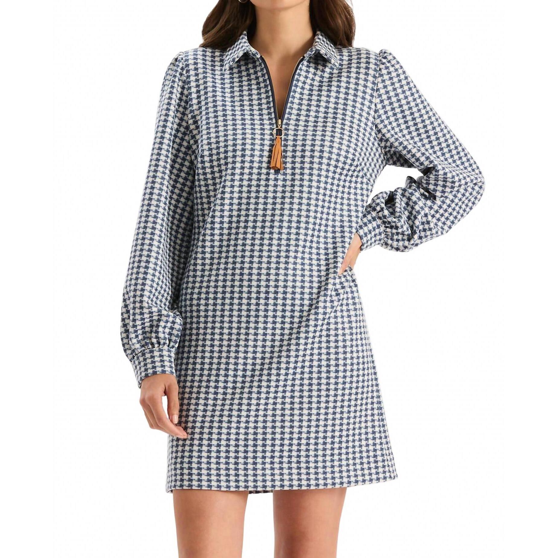 New Tyler Boe Melanie Knit Dress In Houndstooth Navy